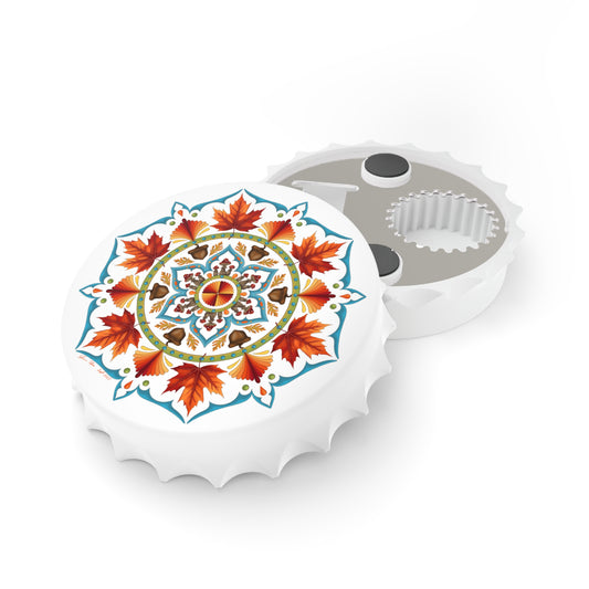 Autumn Mandala Bottle Opener — Fall Leaves Decorative Magnetic Cap Opener | Cozy Seasonal Gift