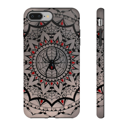 Mandala Spider Tough Phone Case - Gothic Red & Black Protective Cover