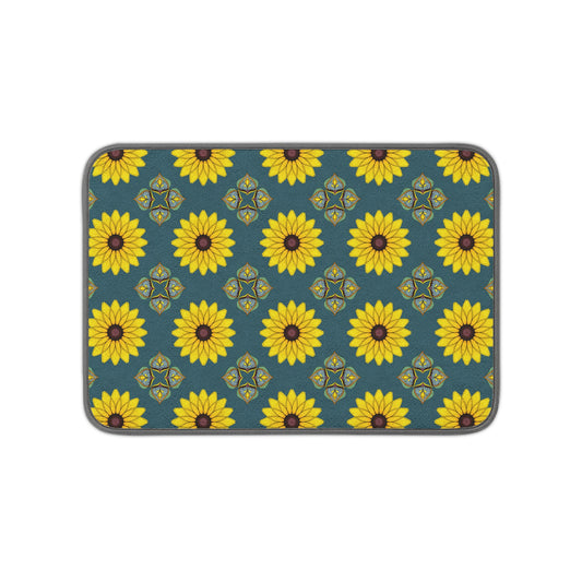 Black Eyed Susan Mandala Microfiber Dish Drying Mat — Boho Floral Kitchen Decor | Absorbent Counter Mat