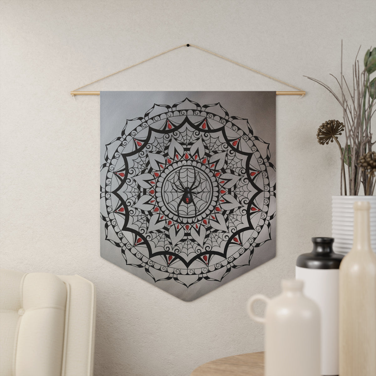 Mandala Spider Wall Pennant — Black & Red
