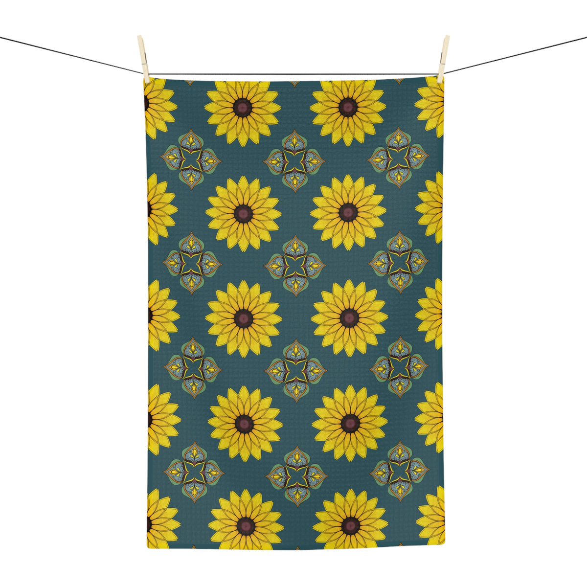 Sunflower Mandala Microfiber Tea Towel — Bright Floral Boho Kitchen Towel | Cheerful Home Gift
