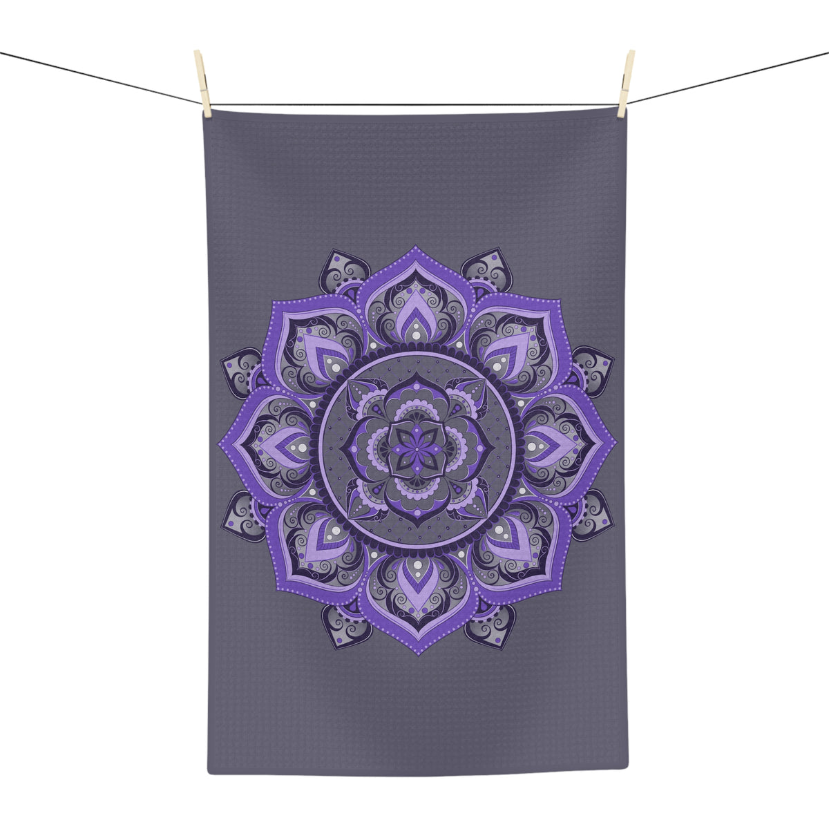 Purple Mandala Microfiber Tea Towel — Boho Floral Kitchen Towel | Meditative Home Decor Gift