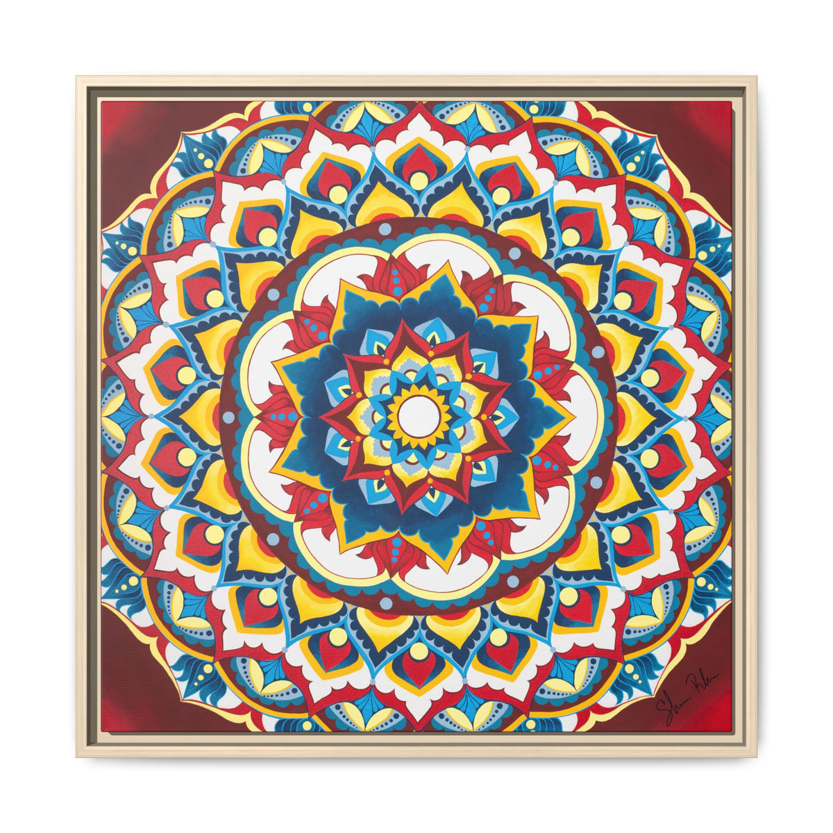 "Azul Morning" Mandala Framed Canvas Wall Art — Bold Boho Living Room Decor | Vibrant Mandala Print