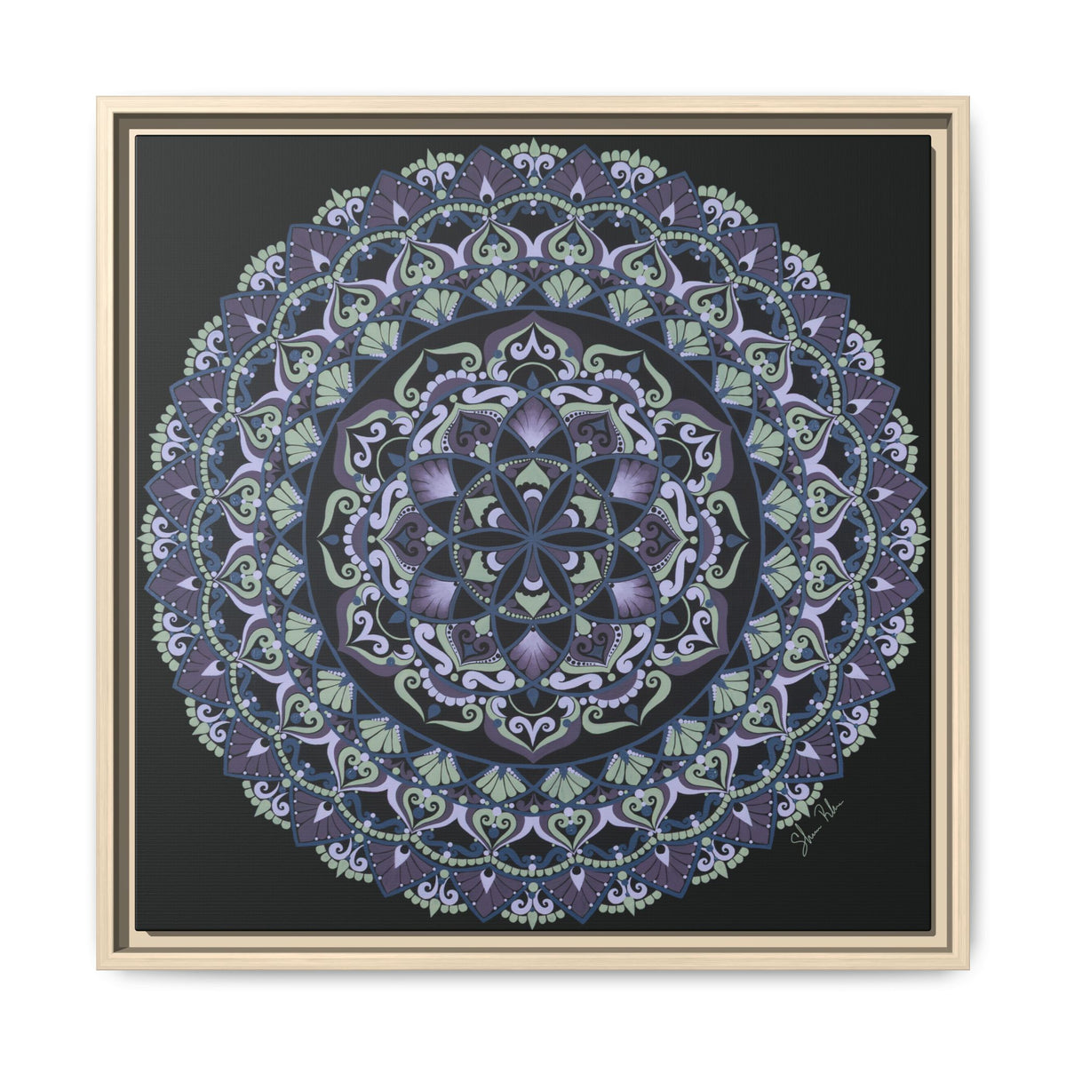 Framed "Wisteria Bloom" Mandala Wall Art — Purple Boho Canvas Print | Moody Dark Home Decor Gift