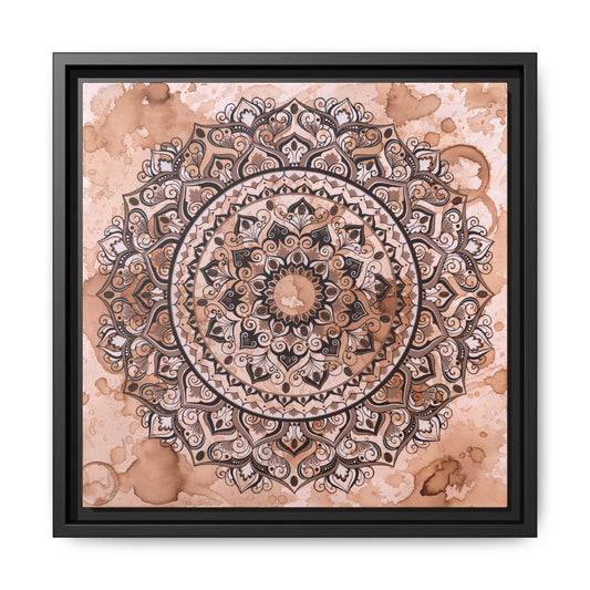 "Espresso Beans" Mandala Framed Canvas Wall Art — Brown Watercolor Boho Print | Earthy Home Decor Gift