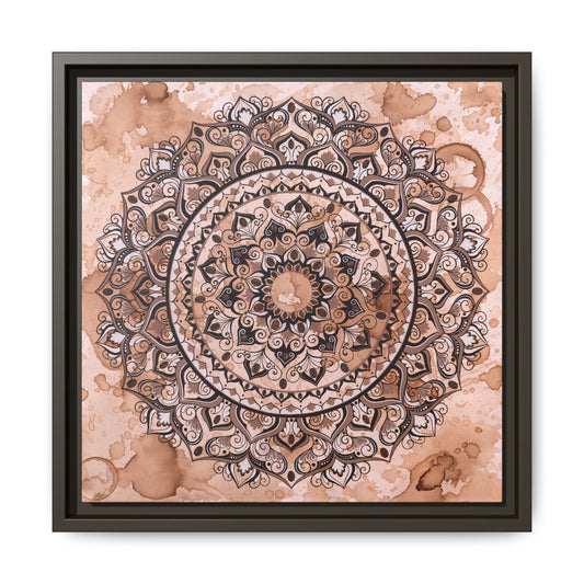 "Espresso Beans" Mandala Wall Art Canvas — Brown Watercolor Framed Print