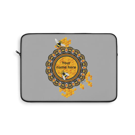 Personalized Honeybee Laptop Sleeve — Custom Name Botanical Mandala Design