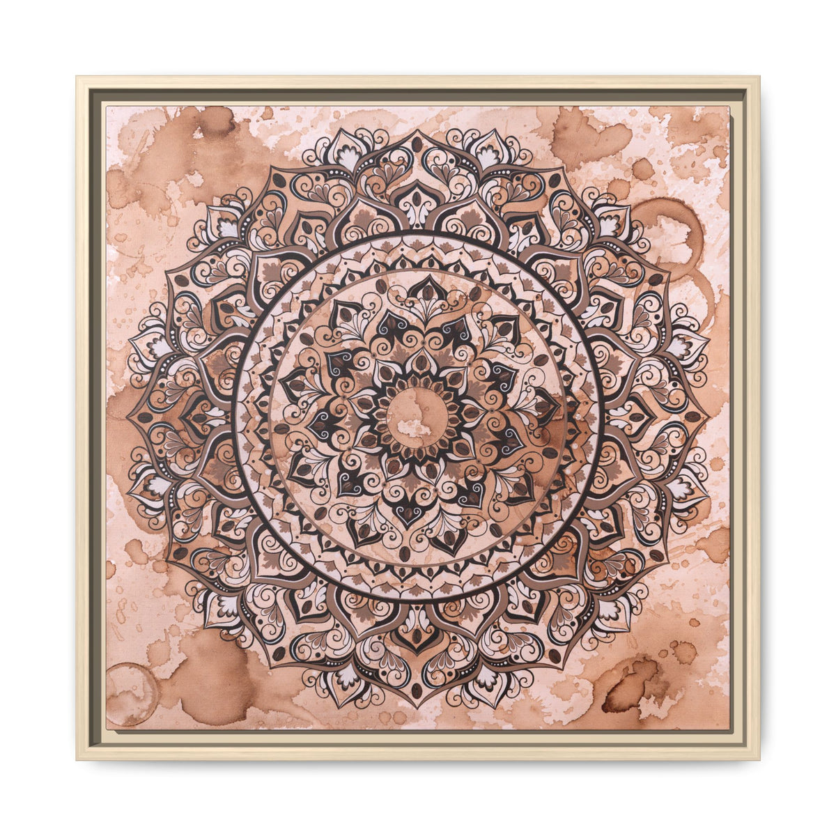 "Espresso Beans" Mandala Framed Canvas Wall Art — Brown Watercolor Boho Print | Earthy Home Decor Gift