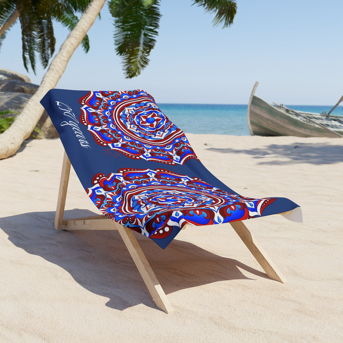 Patriotic "250 Years of Story" Mandala Beach Towel — Red White & Blue Semiquincentennial Gift | Pool & Beach Towel