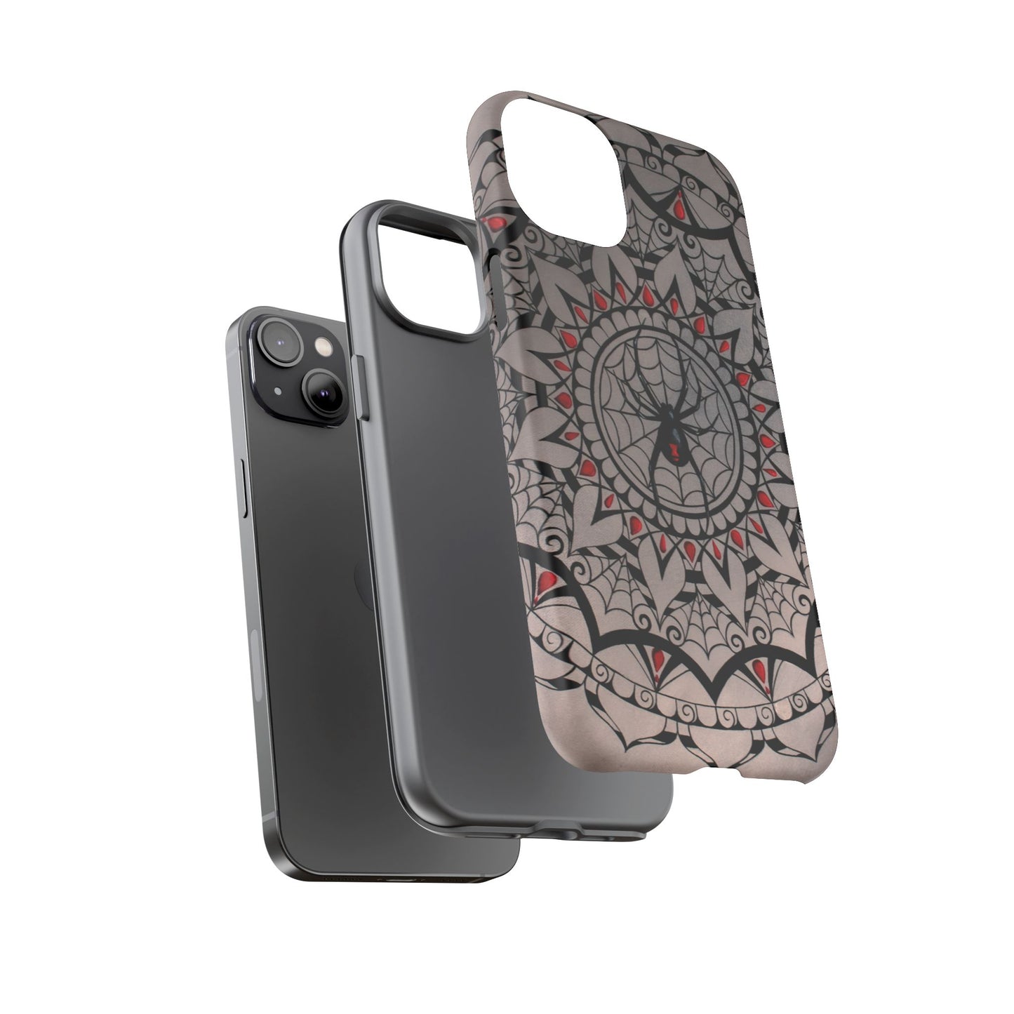 Mandala Spider Tough Phone Case - Gothic Red & Black Protective Cover