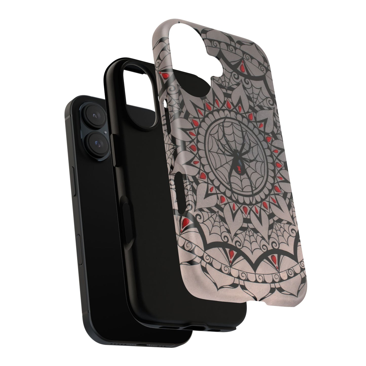 Mandala Spider Tough Phone Case - Gothic Red & Black Protective Cover