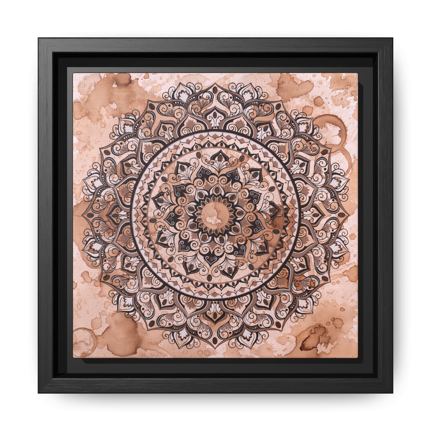 "Espresso Beans" Mandala Wall Art Canvas — Brown Watercolor Framed Print