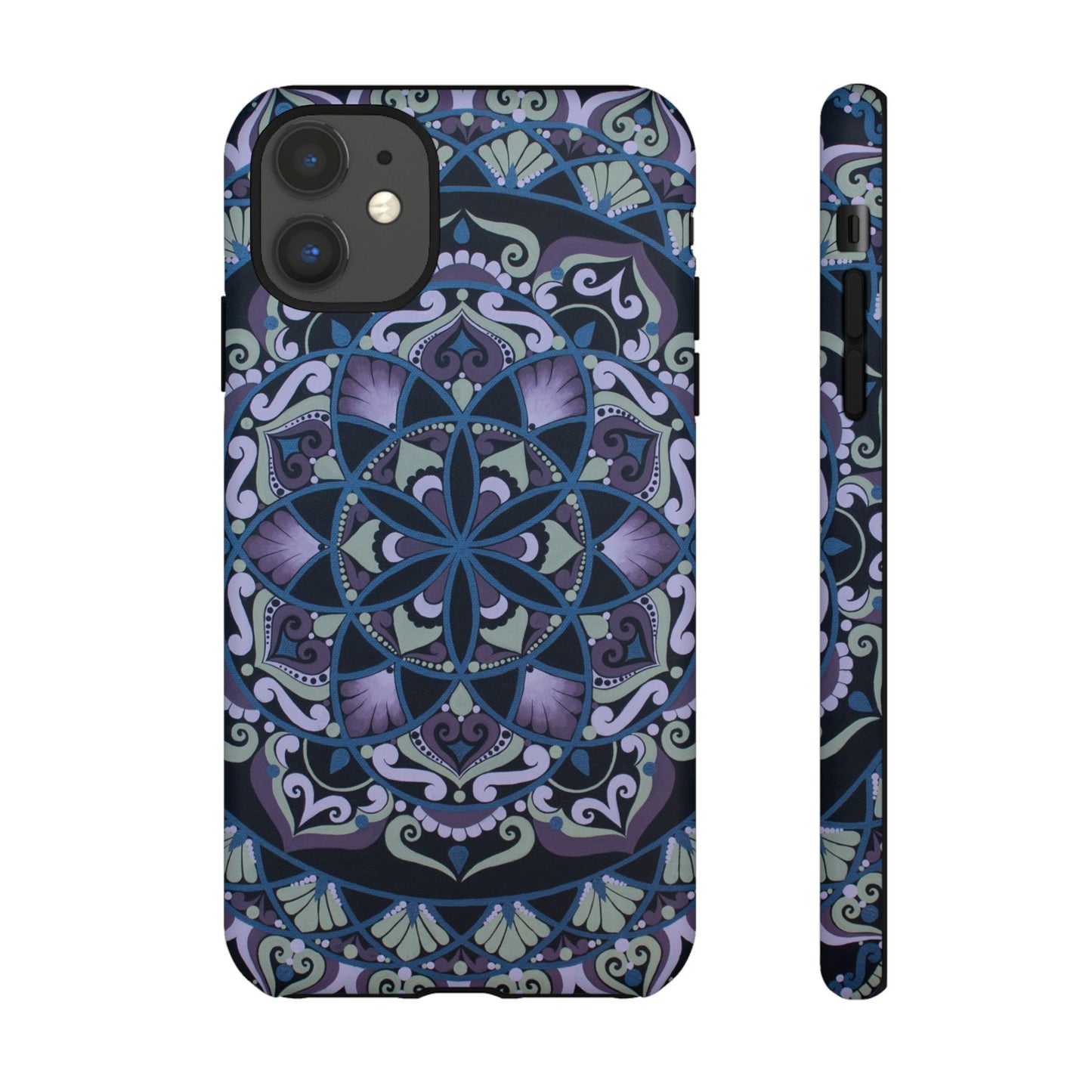 "Wisteria Bloom" Mandala Floral Tough Phone Case — Purple Blue Boho Protective Cover