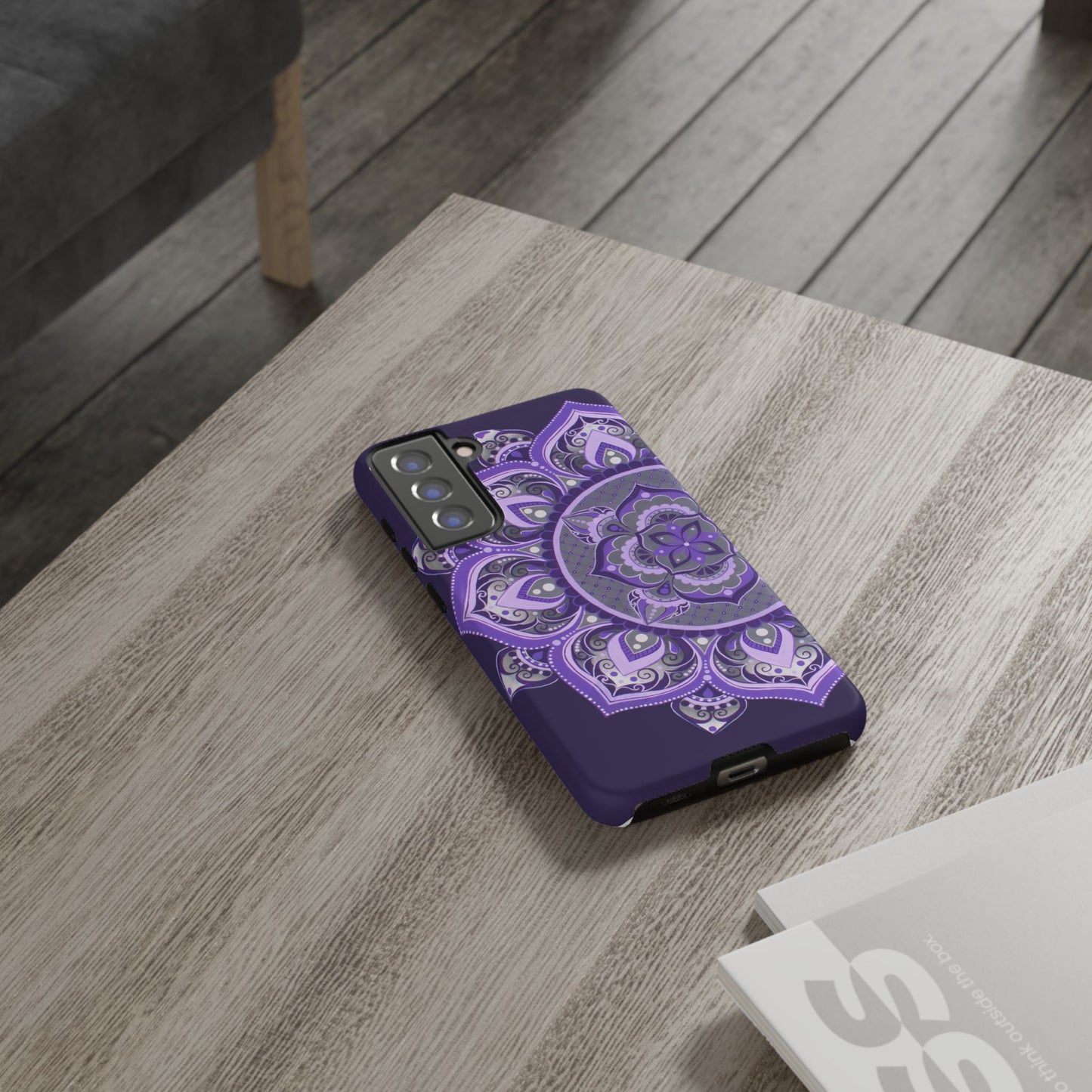 Purple Mandala Tough Phone Case — Protective Floral Boho Phone Cover