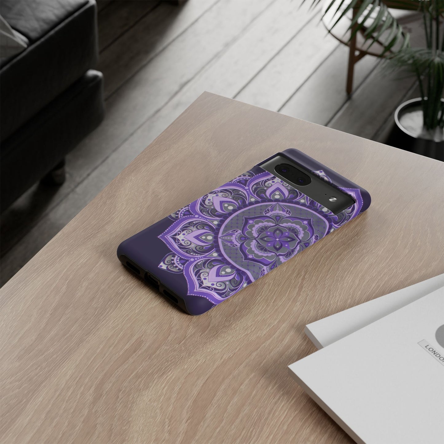 Purple Mandala Tough Phone Case — Protective Floral Boho Phone Cover