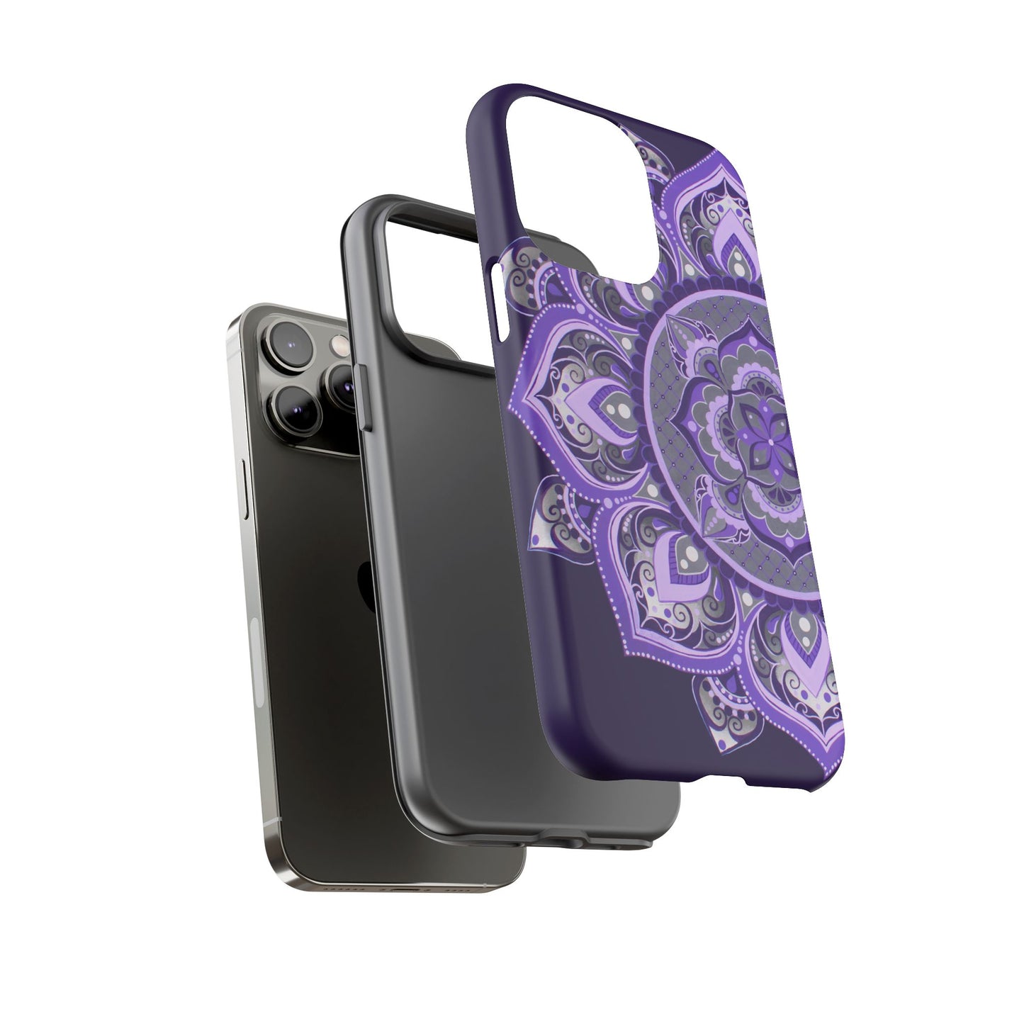 Purple Mandala Tough Phone Case — Protective Floral Boho Phone Cover