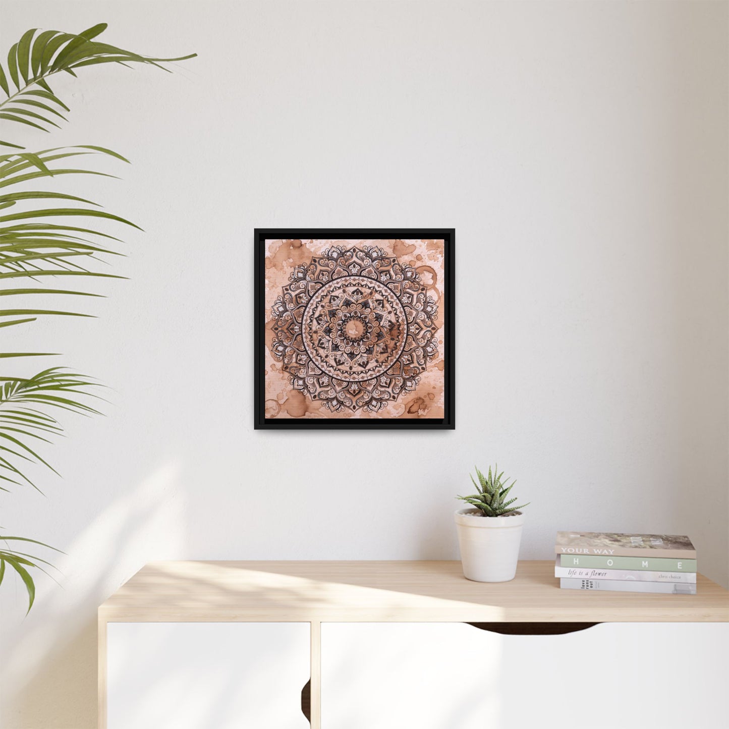 "Espresso Beans" Mandala Wall Art Canvas — Brown Watercolor Framed Print