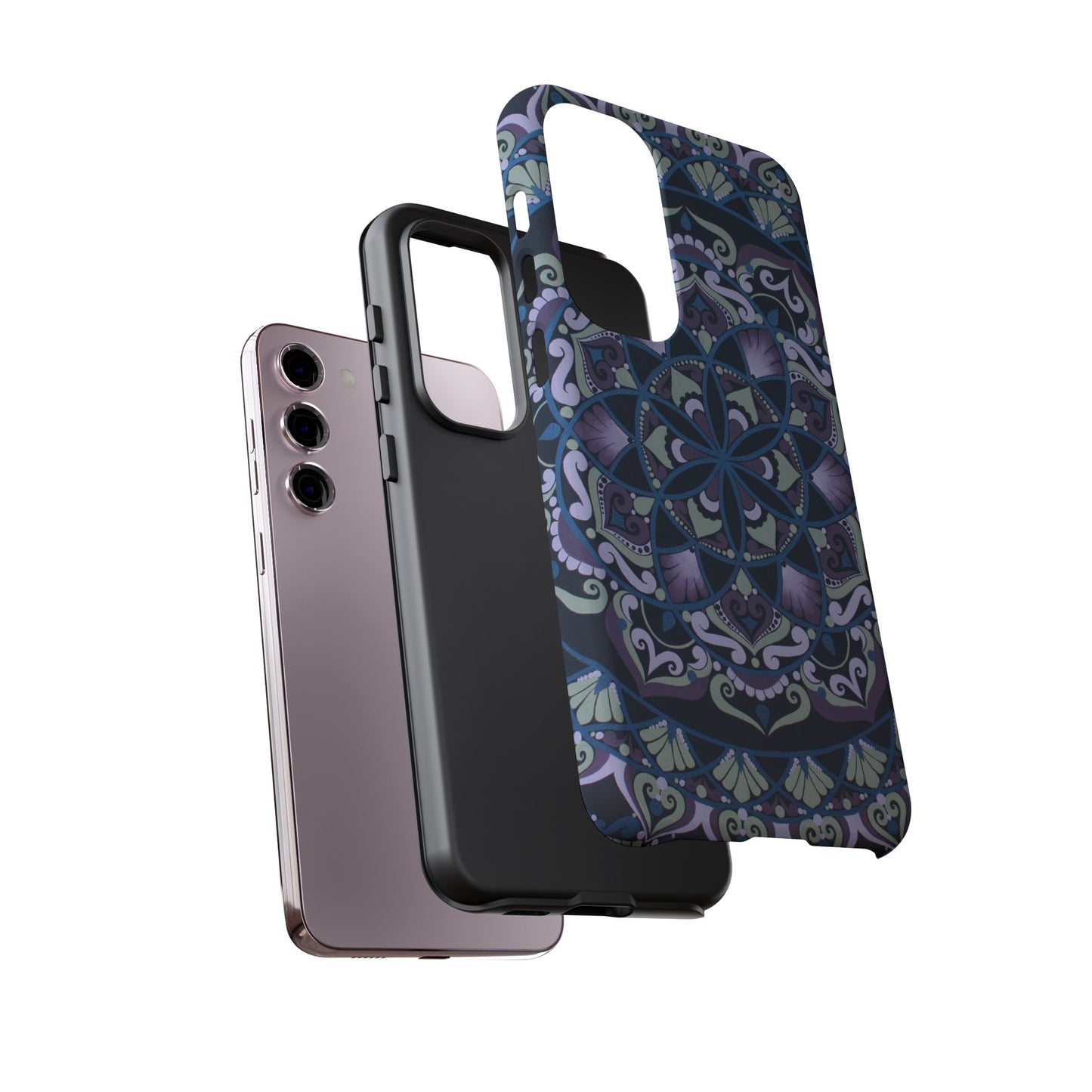 "Wisteria Bloom" Mandala Floral Tough Phone Case — Purple Blue Boho Protective Cover