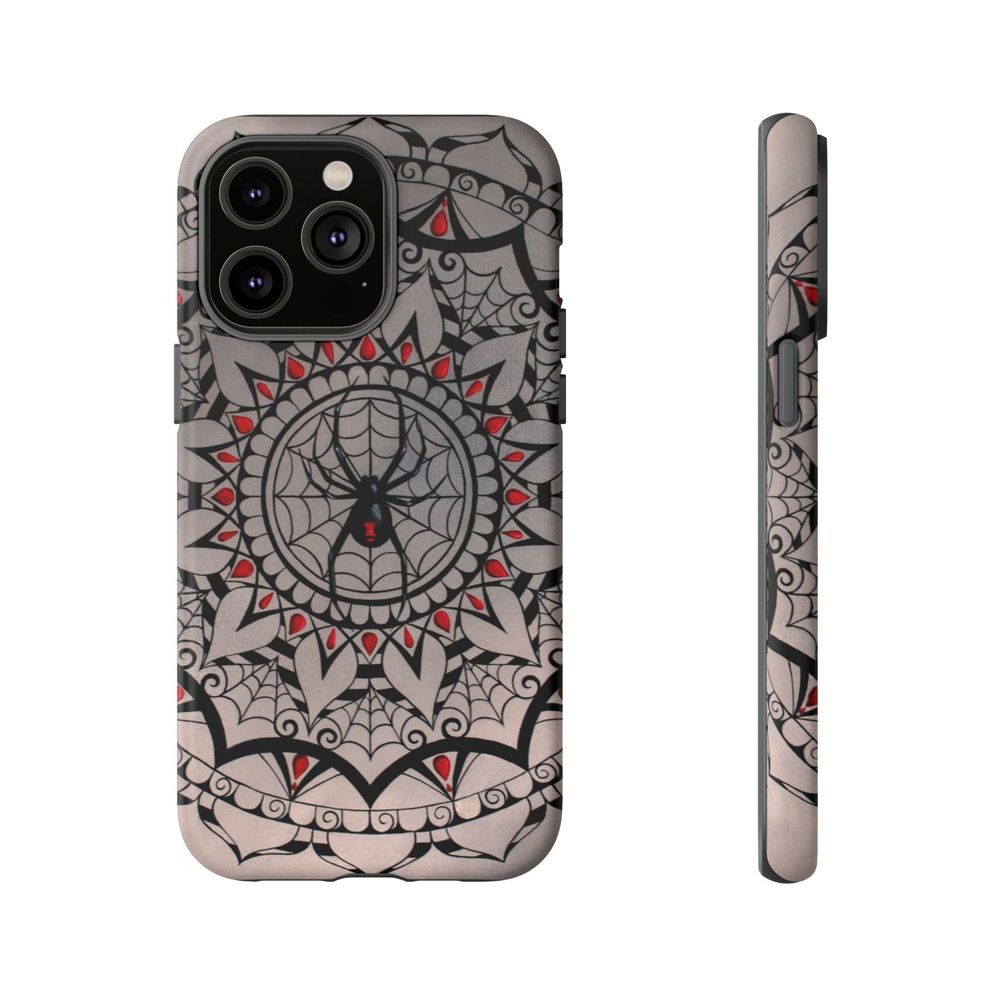 Mandala Spider Tough Phone Case - Gothic Red & Black Protective Cover