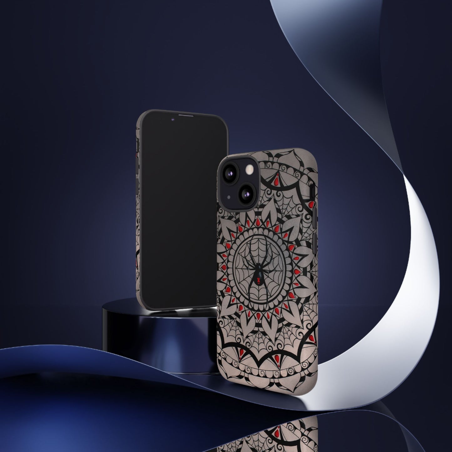 Mandala Spider Tough Phone Case - Gothic Red & Black Protective Cover