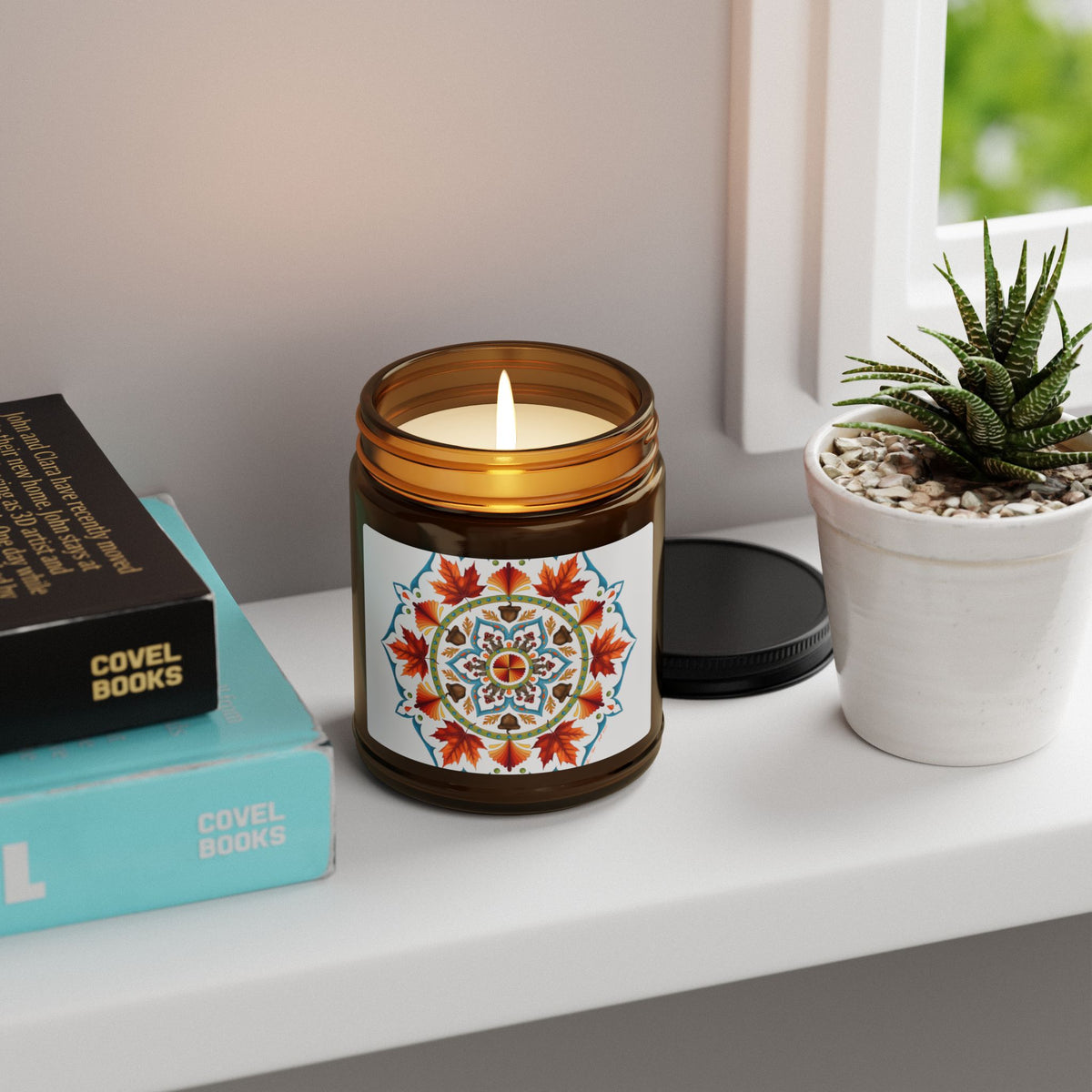 Autumn Mandala Soy Candle in Amber Jar