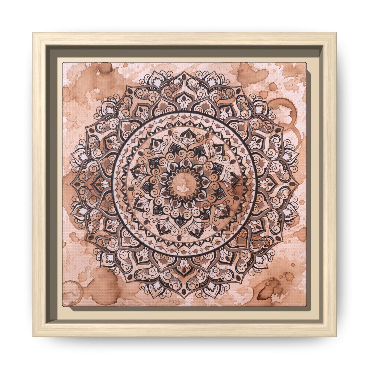 "Espresso Beans" Mandala Wall Art Canvas — Brown Watercolor Framed Print