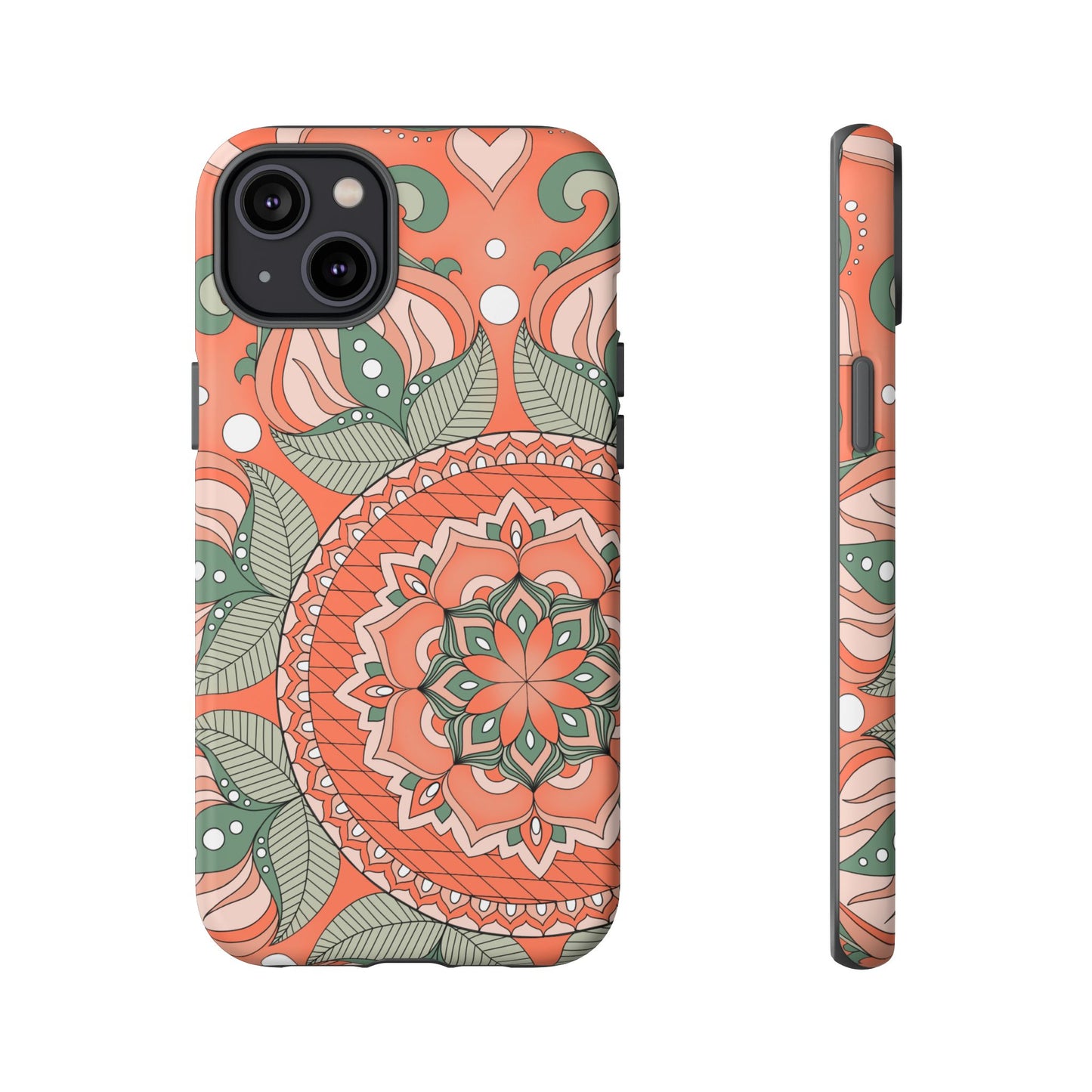 "Persimmon" Mandala Floral Phone Case — Boho Coral Green Protective Cover