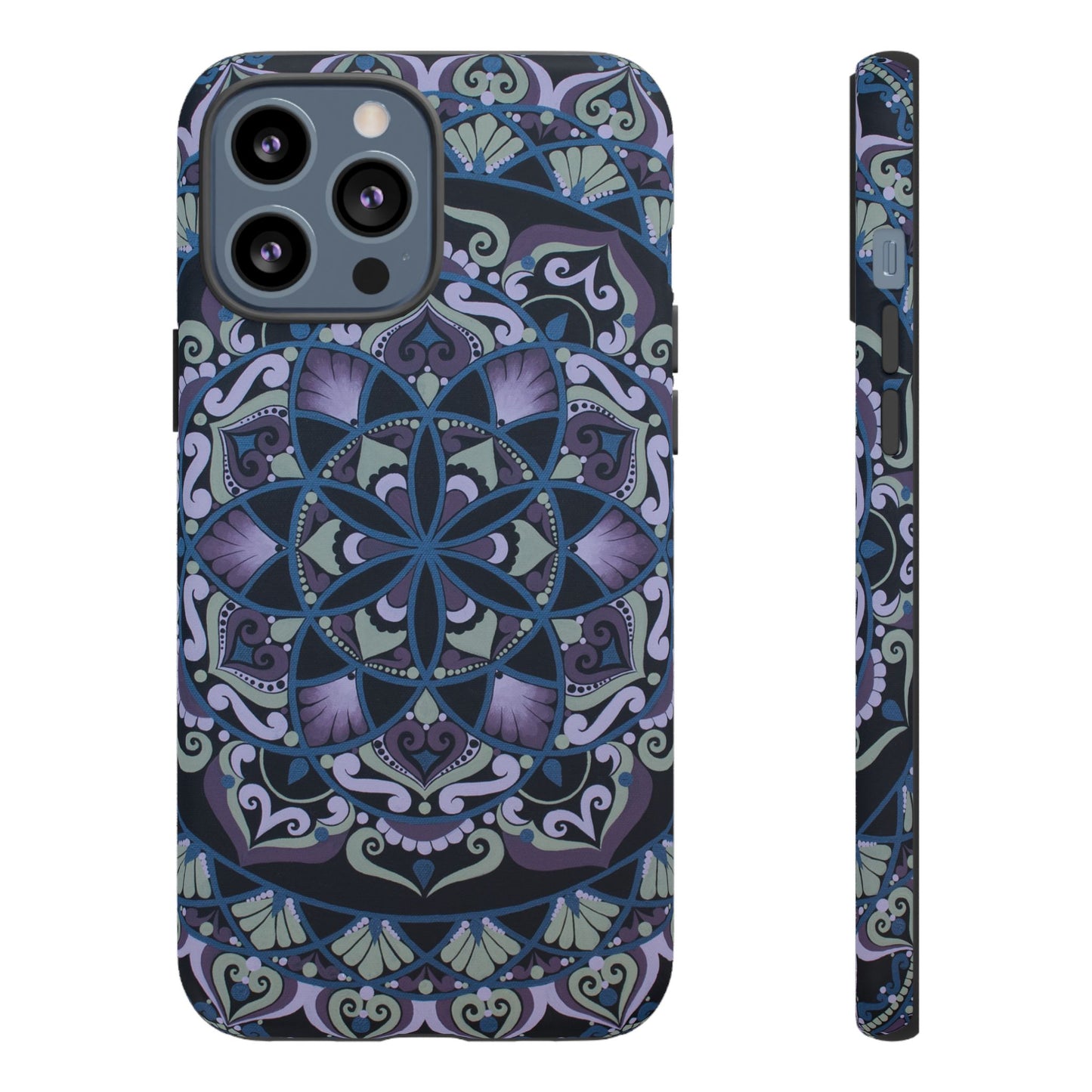 "Wisteria Bloom" Mandala Floral Tough Phone Case — Purple Blue Boho Protective Cover