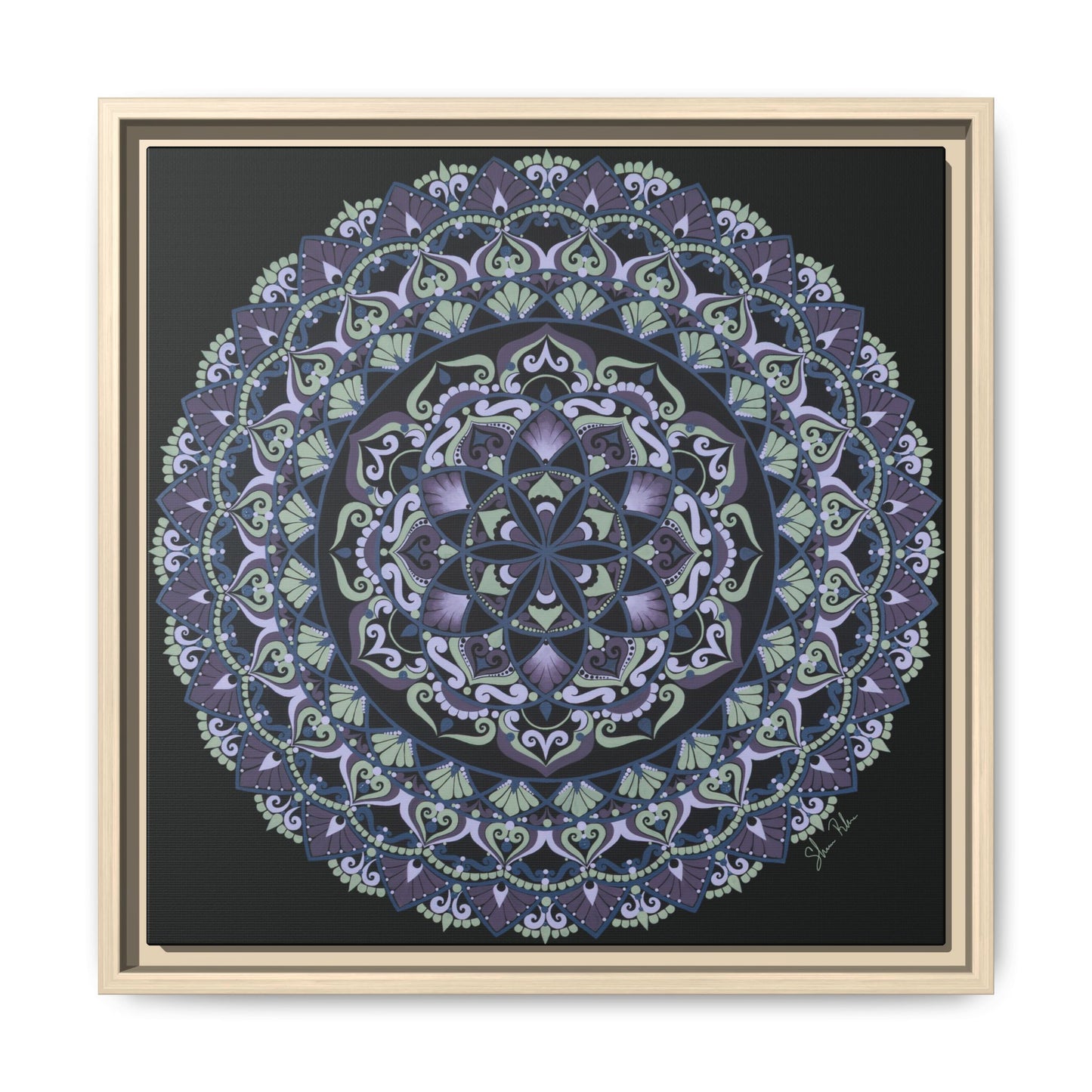 Framed "Wisteria Bloom" Mandala Wall Art — Purple Floral Geometric Canvas