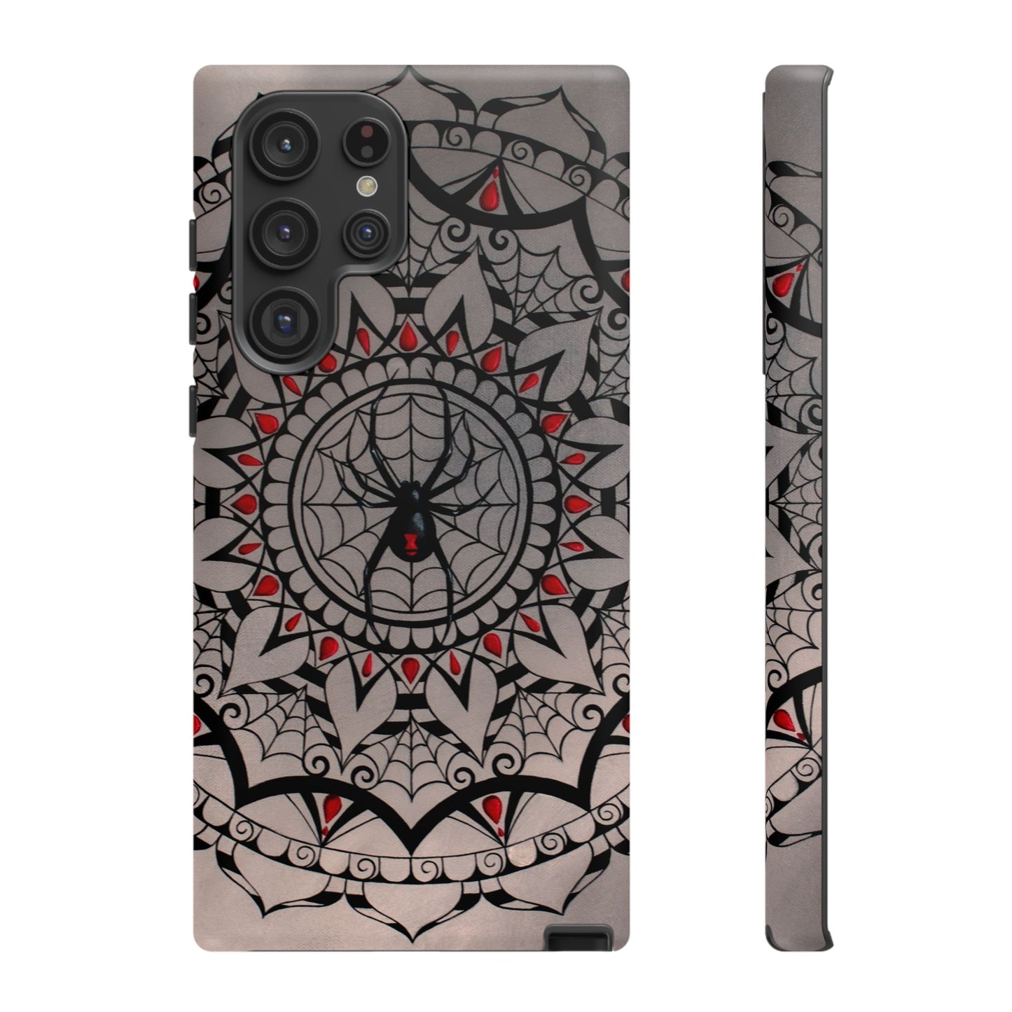 Mandala Spider Tough Phone Case - Gothic Red & Black Protective Cover