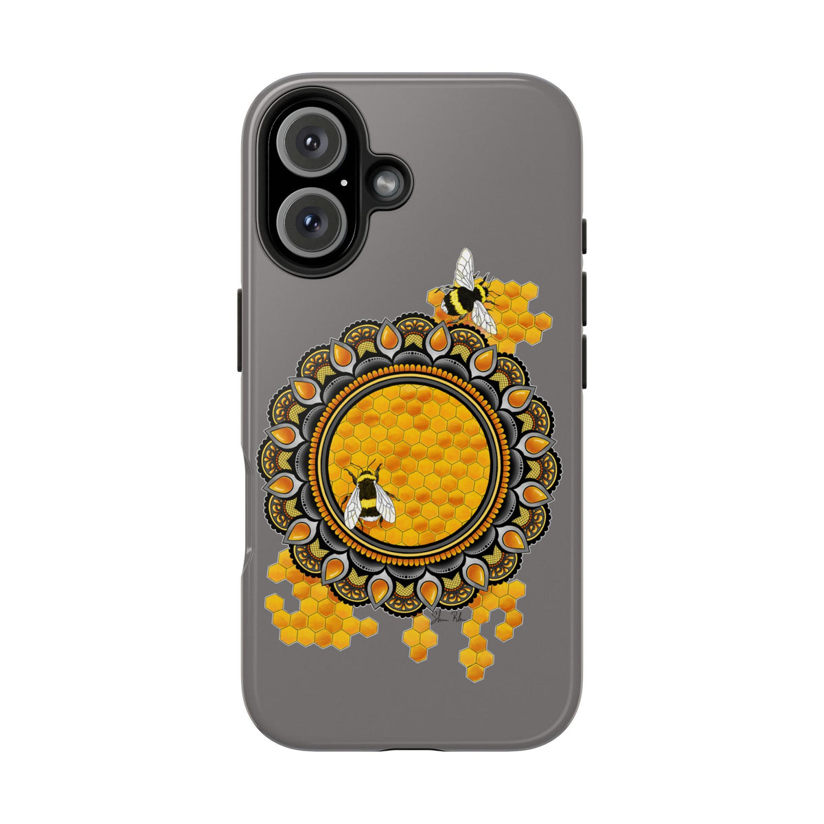 Bee Honeycomb Mandala Tough Phone Case — Artisan Honey Bees Protective Cover