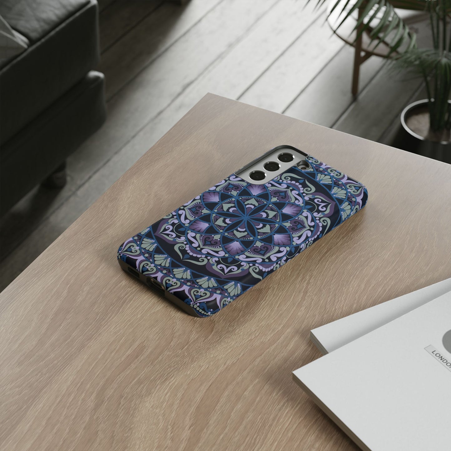 "Wisteria Bloom" Mandala Floral Tough Phone Case — Purple Blue Boho Protective Cover