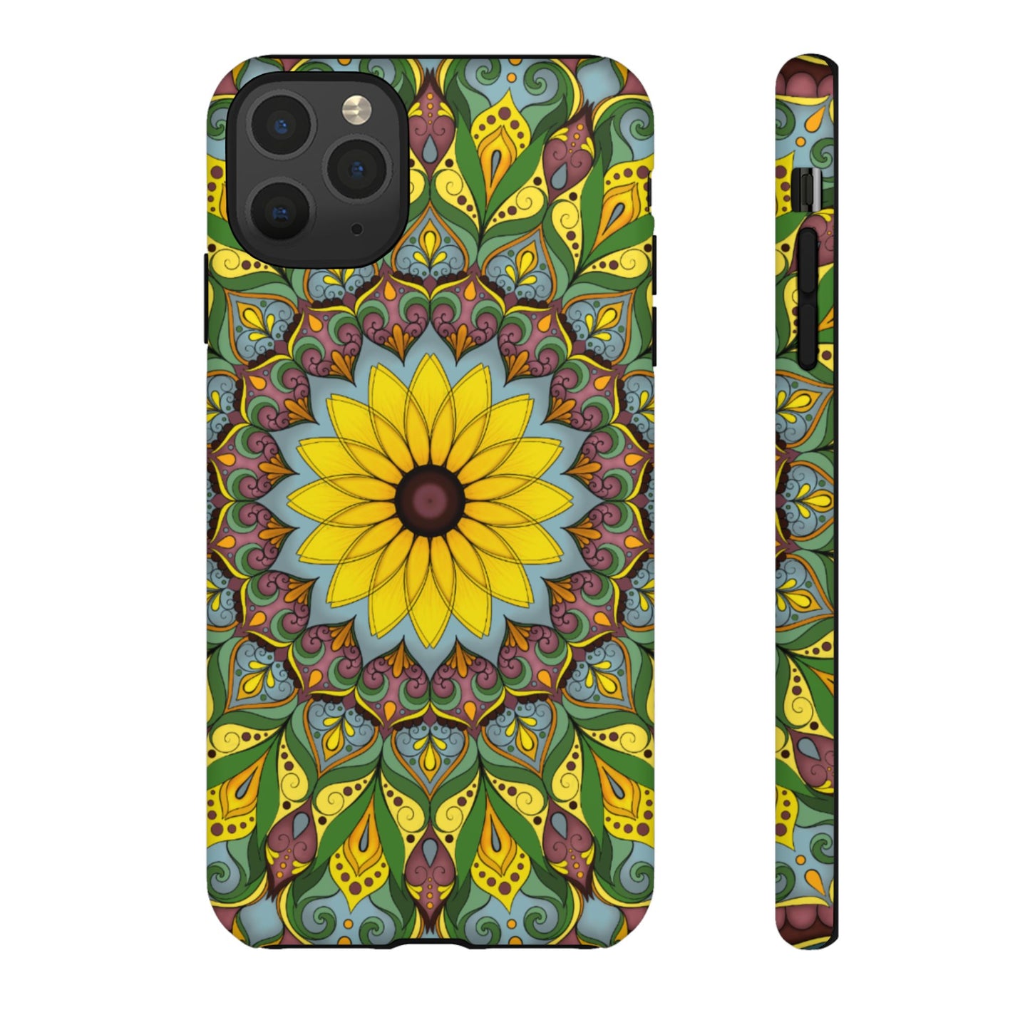 "Black Eyed Susan" Mandala Phone Case — Floral Boho Tough Case