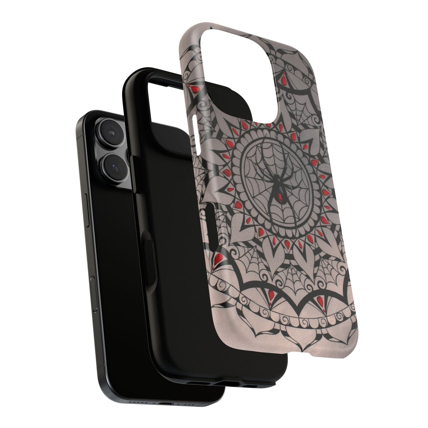 Mandala Spider Tough Phone Case - Gothic Red & Black Protective Cover