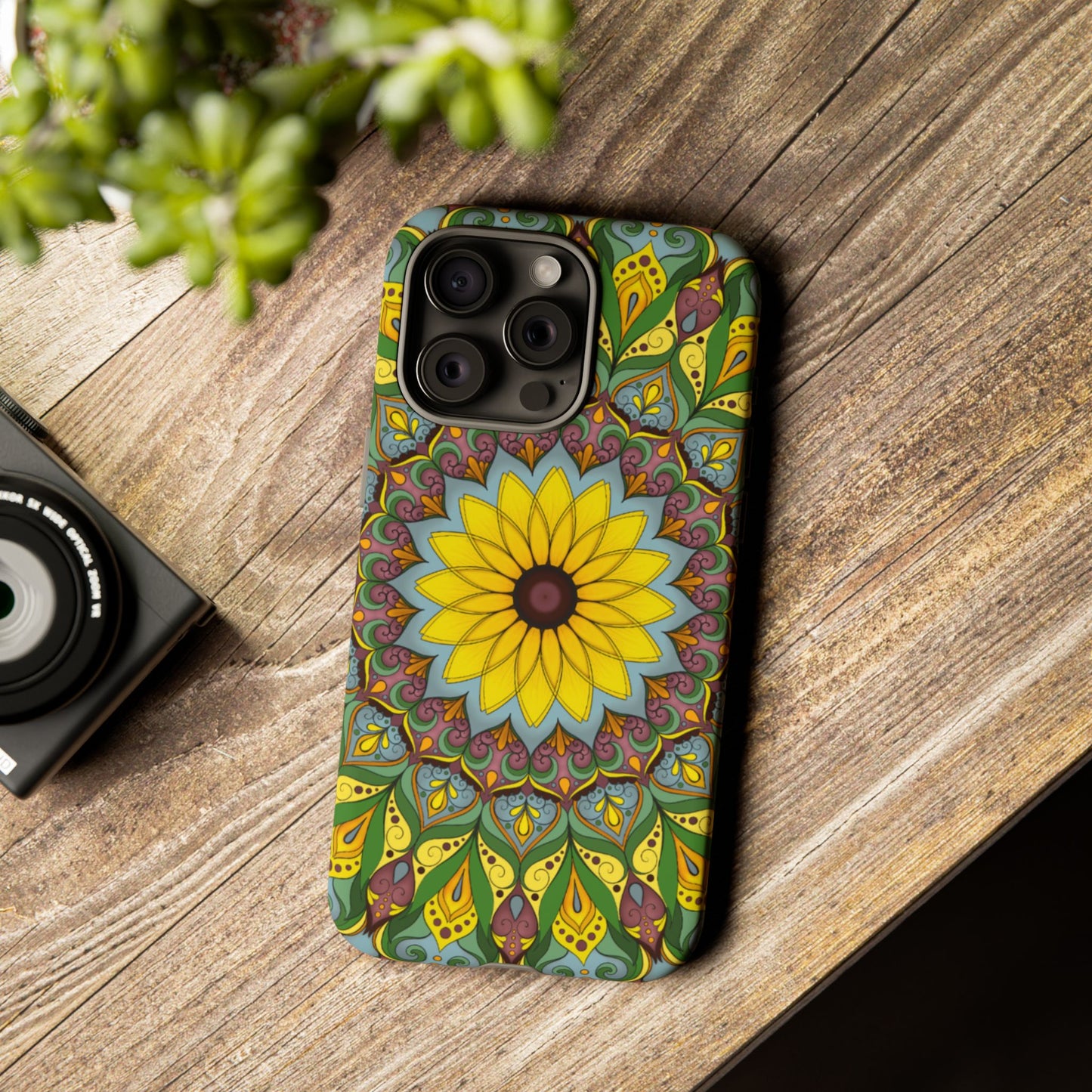 "Black Eyed Susan" Mandala Phone Case — Floral Boho Tough Case
