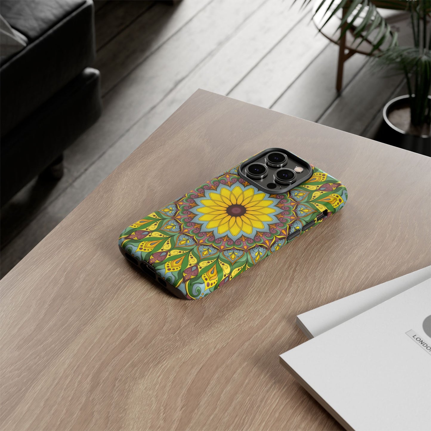 "Black Eyed Susan" Mandala Phone Case — Floral Boho Tough Case