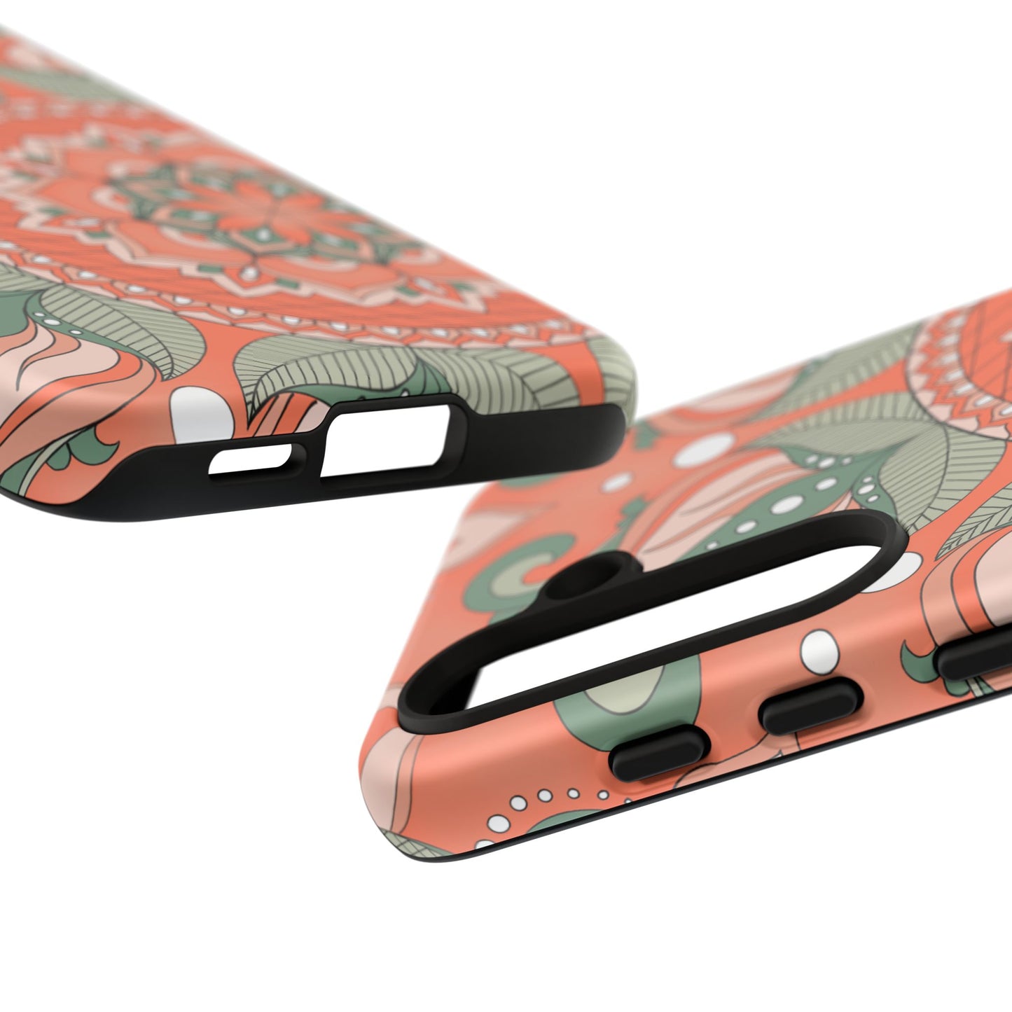 "Persimmon" Mandala Floral Phone Case — Boho Coral Green Protective Cover