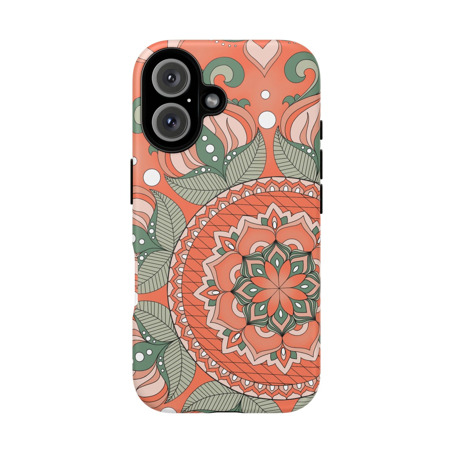 "Persimmon" Mandala Floral Phone Case — Boho Coral Green Protective Cover
