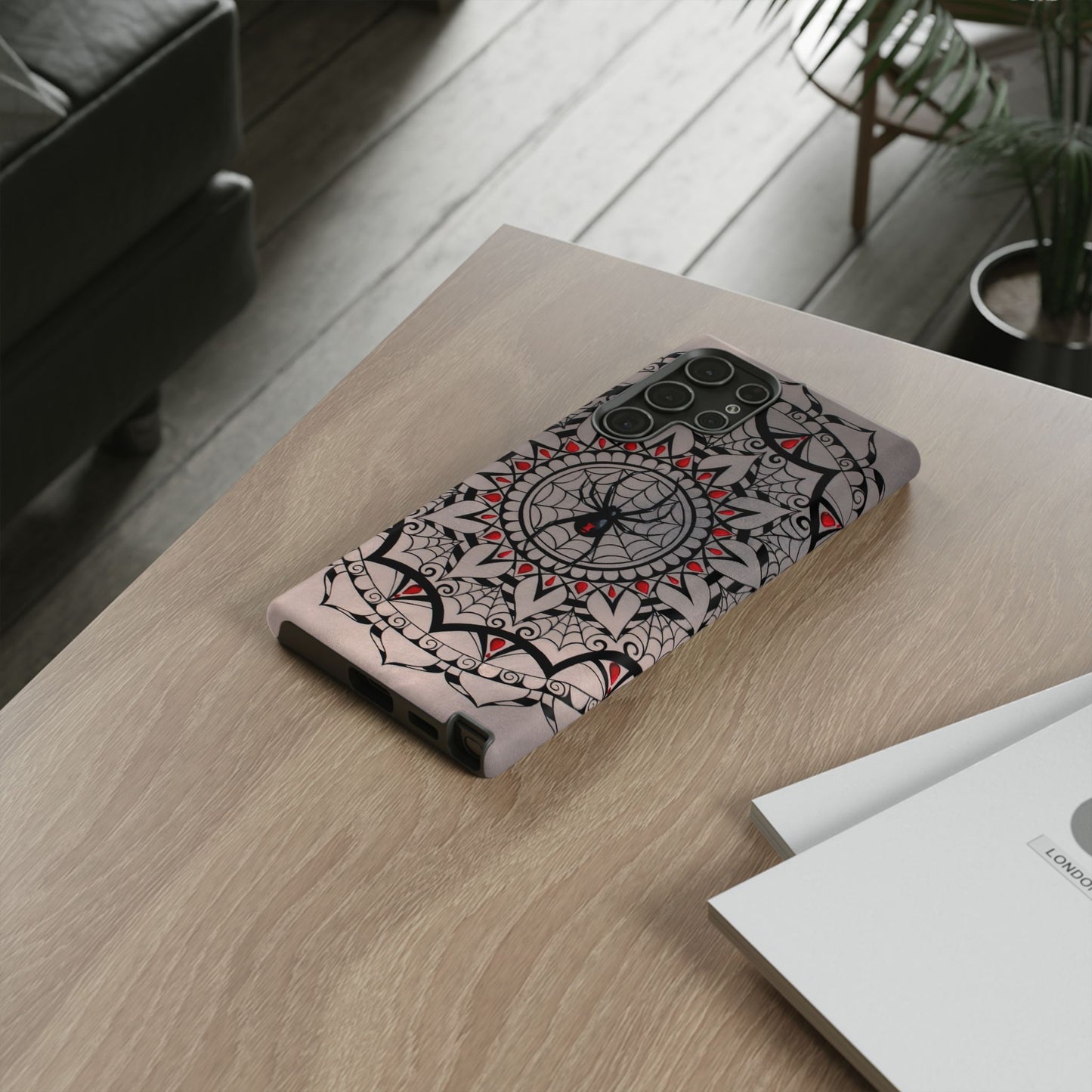 Mandala Spider Tough Phone Case - Gothic Red & Black Protective Cover
