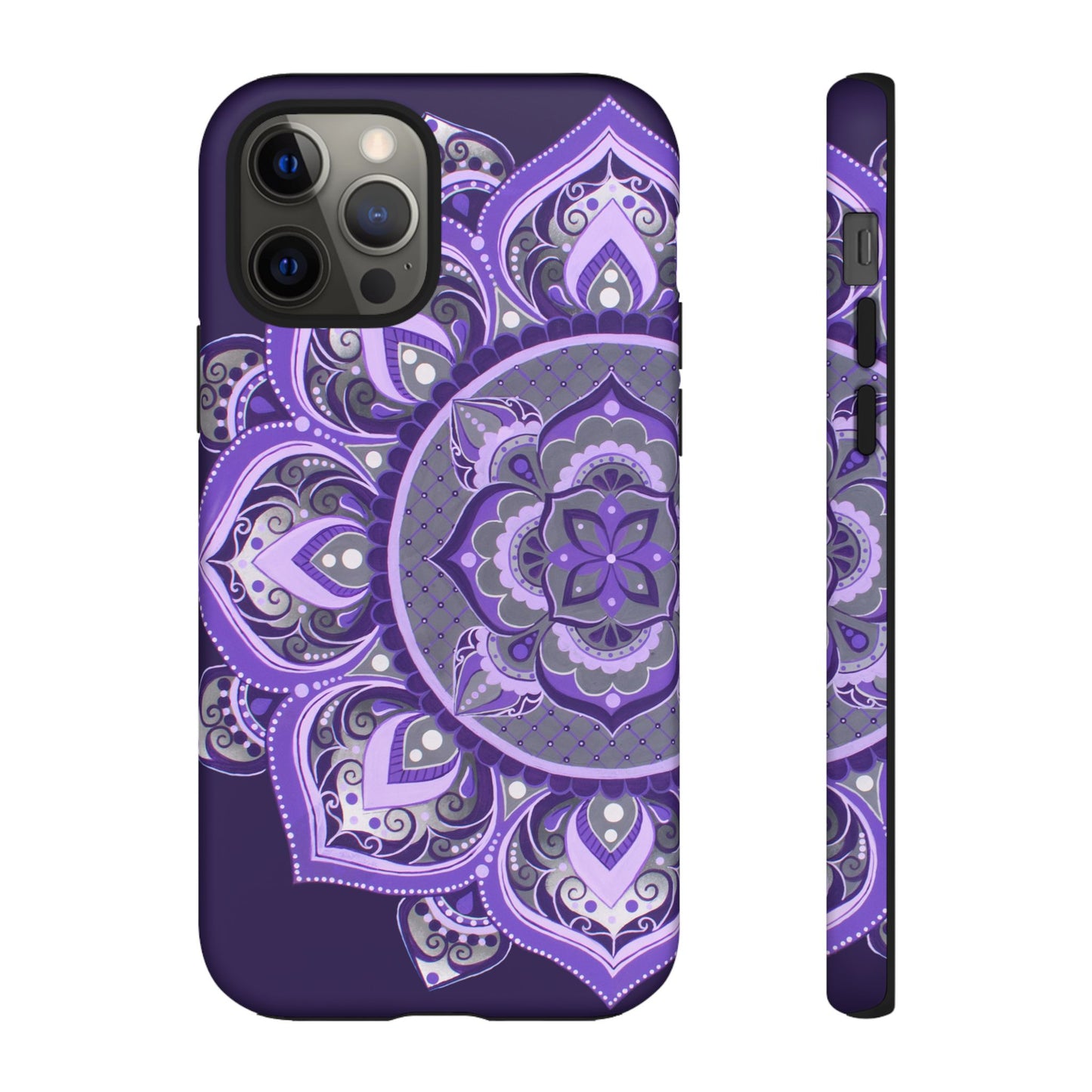 Purple Mandala Tough Phone Case — Protective Floral Boho Phone Cover