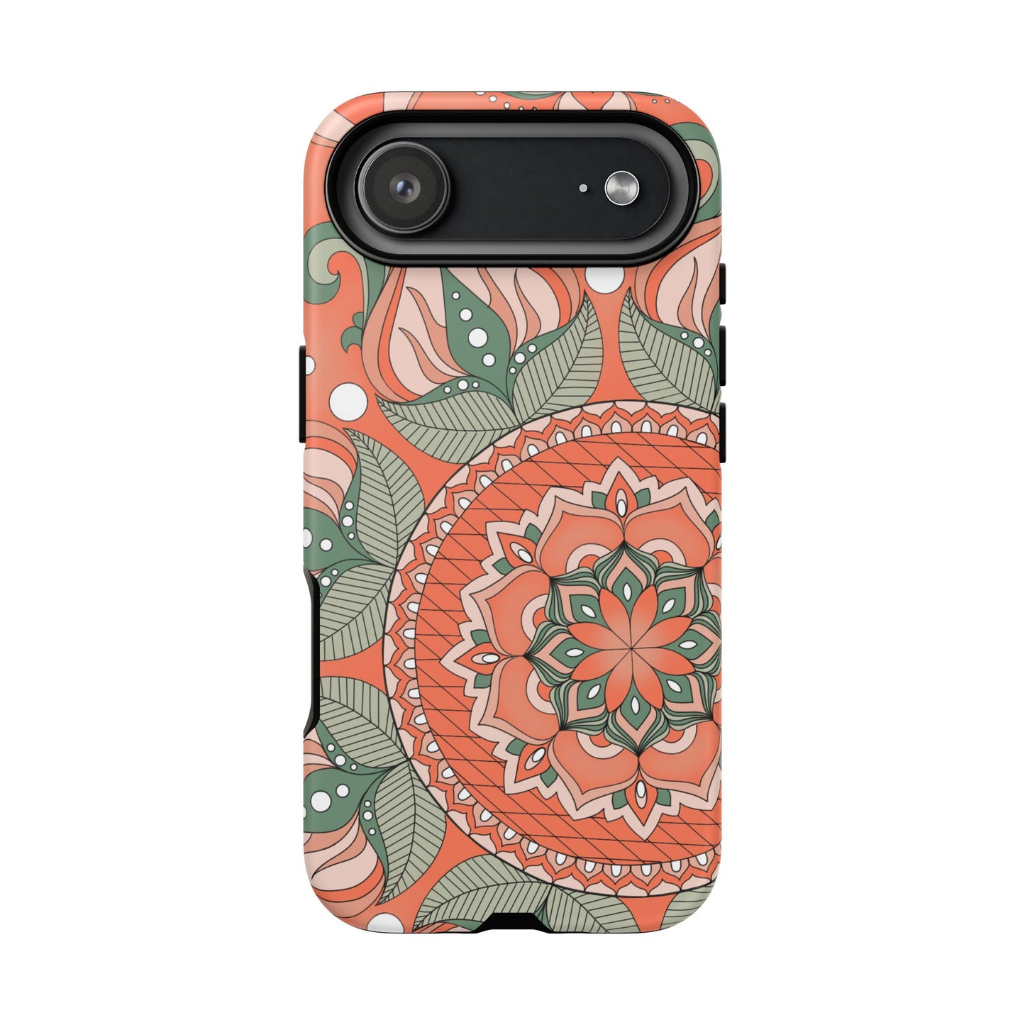 "Persimmon" Mandala Floral Phone Case — Boho Coral Green Protective Cover