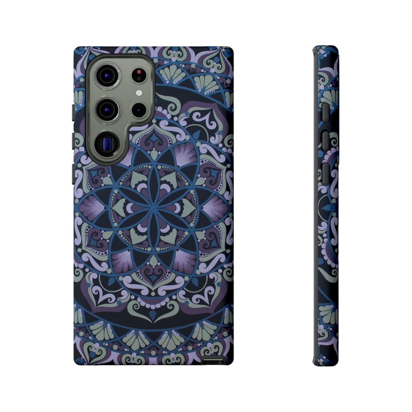 "Wisteria Bloom" Mandala Floral Tough Phone Case — Purple Blue Boho Protective Cover