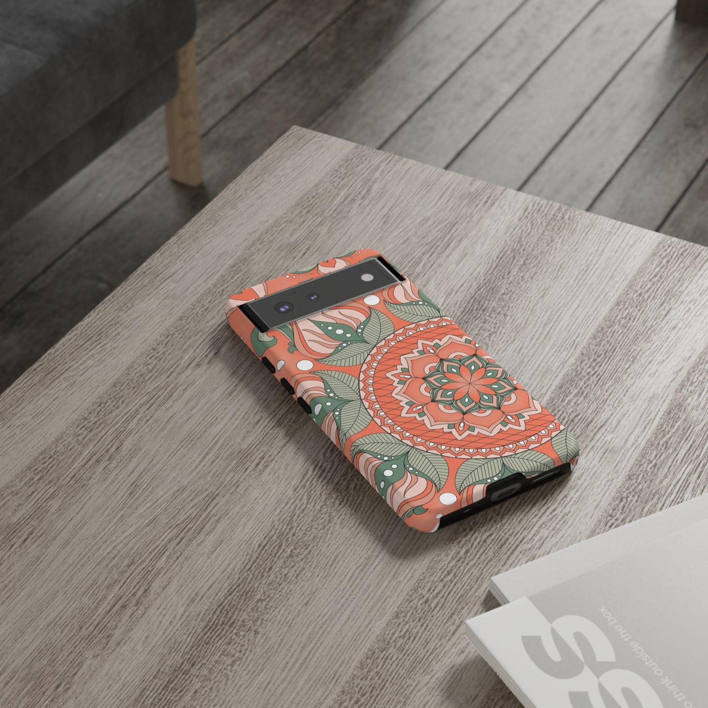 "Persimmon" Mandala Floral Phone Case — Boho Coral Green Protective Cover