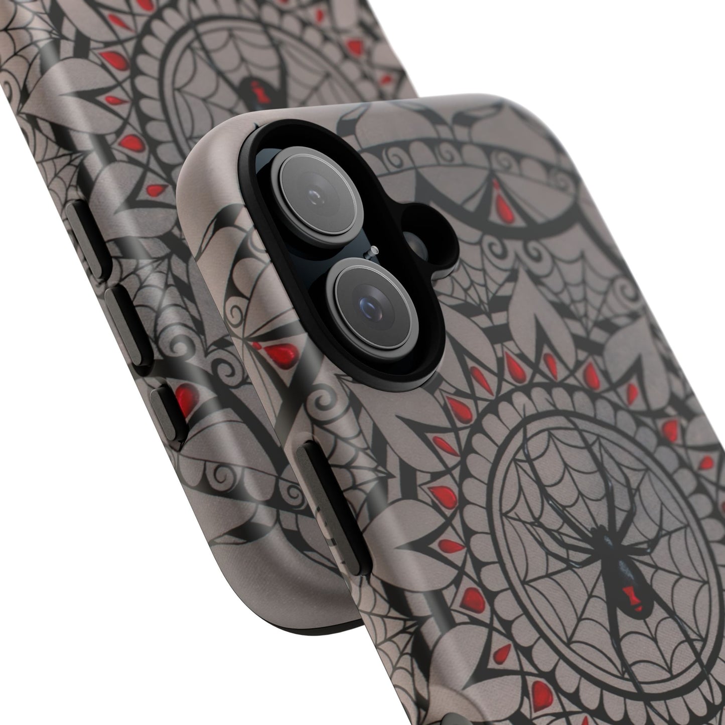 Mandala Spider Tough Phone Case - Gothic Red & Black Protective Cover