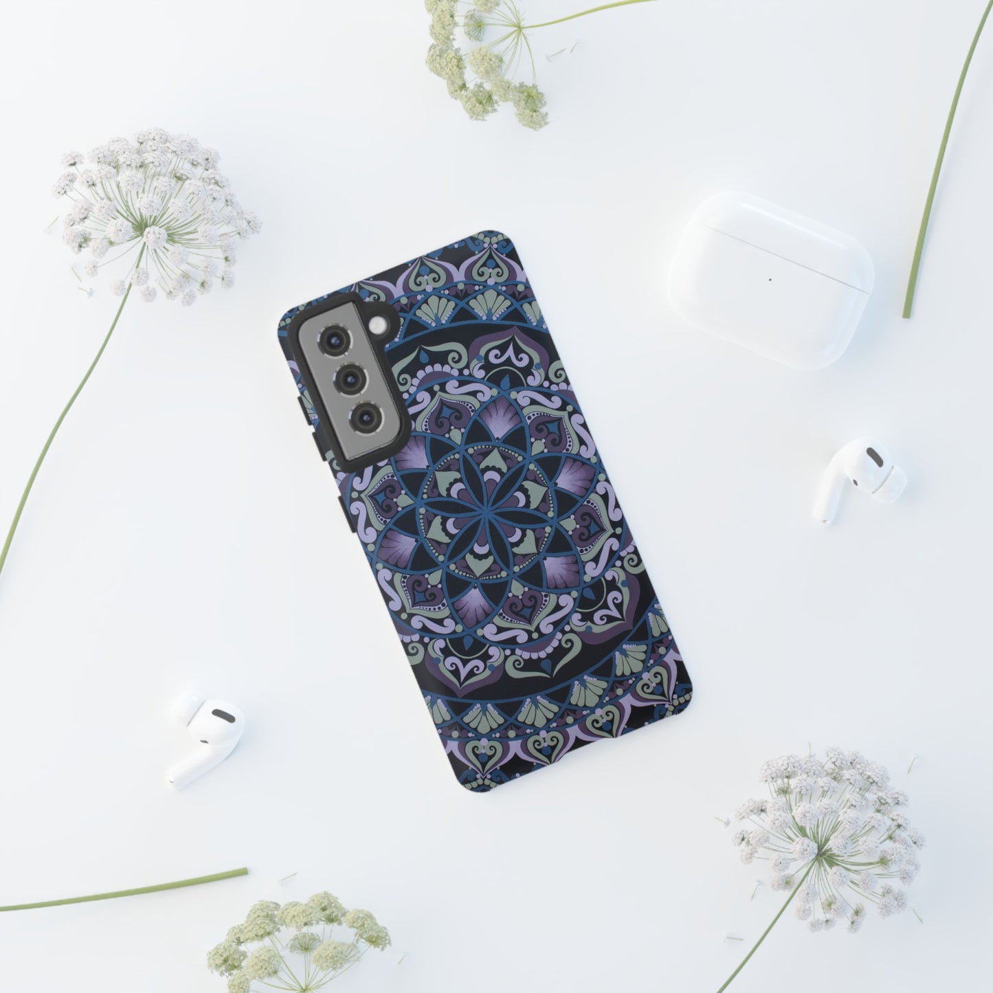 "Wisteria Bloom" Mandala Floral Tough Phone Case — Purple Blue Boho Protective Cover