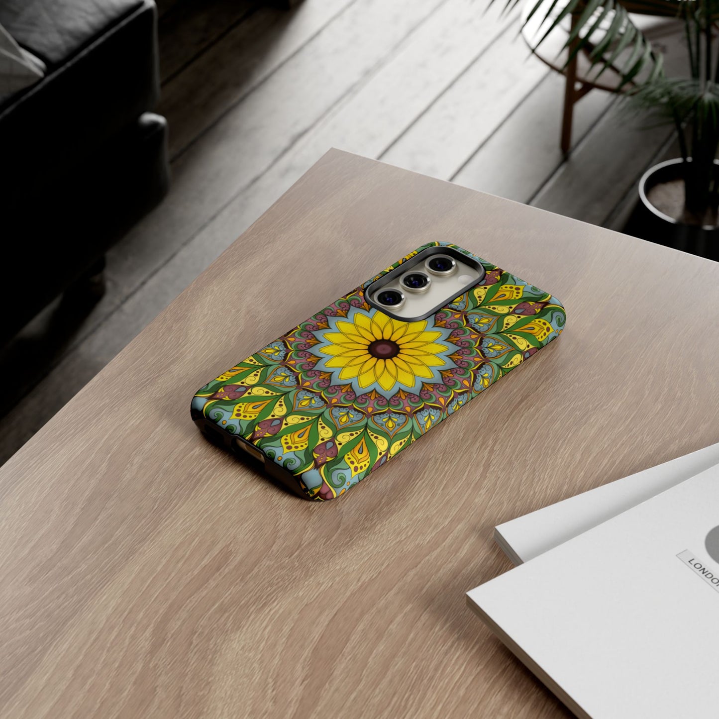 "Black Eyed Susan" Mandala Phone Case — Floral Boho Tough Case