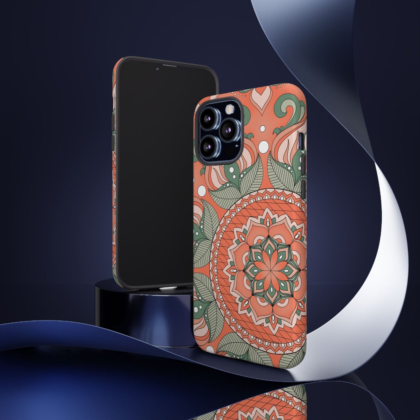 "Persimmon" Mandala Floral Phone Case — Boho Coral Green Protective Cover
