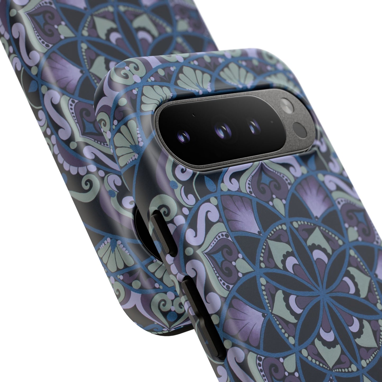 "Wisteria Bloom" Mandala Floral Tough Phone Case — Purple Blue Boho Protective Cover