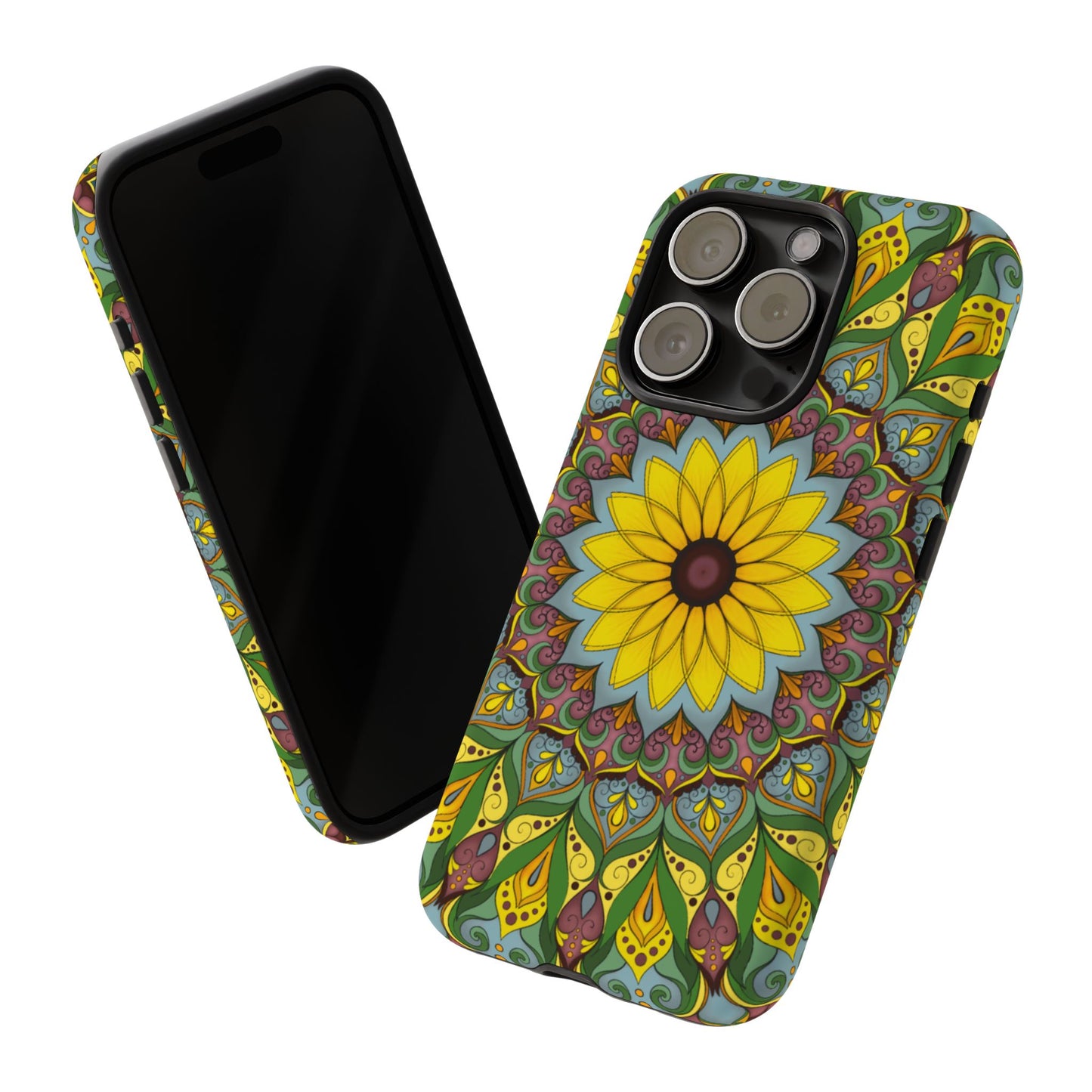 "Black Eyed Susan" Mandala Phone Case — Floral Boho Tough Case