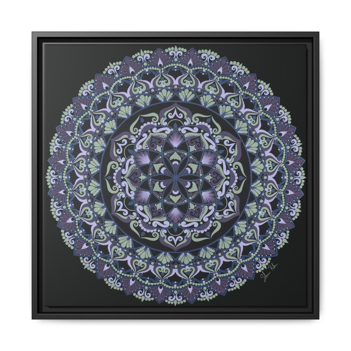 Framed "Wisteria Bloom" Mandala Wall Art — Purple Floral Geometric Canvas